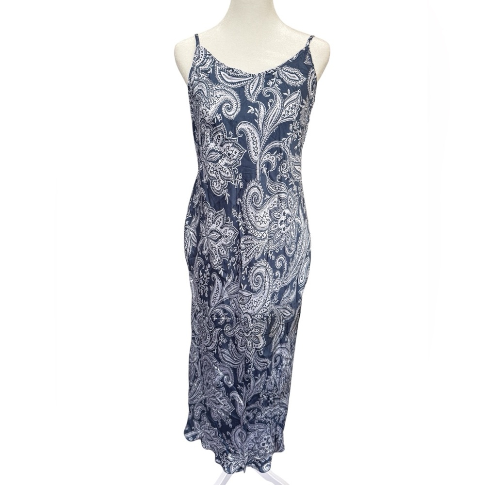 Intimissimi‎ Blue White Paisley Slip Dress Satin Midi Camisole Style Size M Y2K